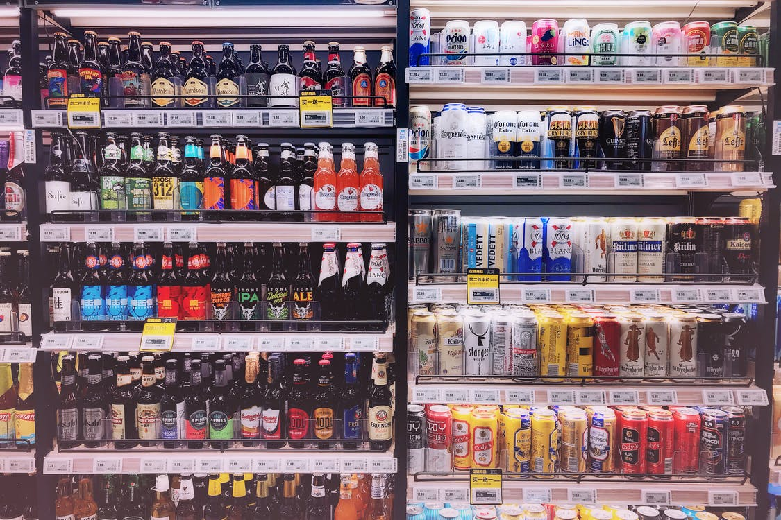 Assorted drinks at a store
